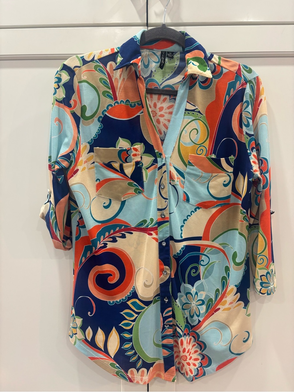 Venini Multi-Color Swirl Print Button-Up Blouse